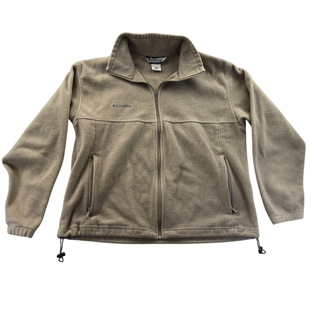 Columbia Mens Fleece Jacket XL Full Zip Tan Mock Neck Outdoors Classic Cozy